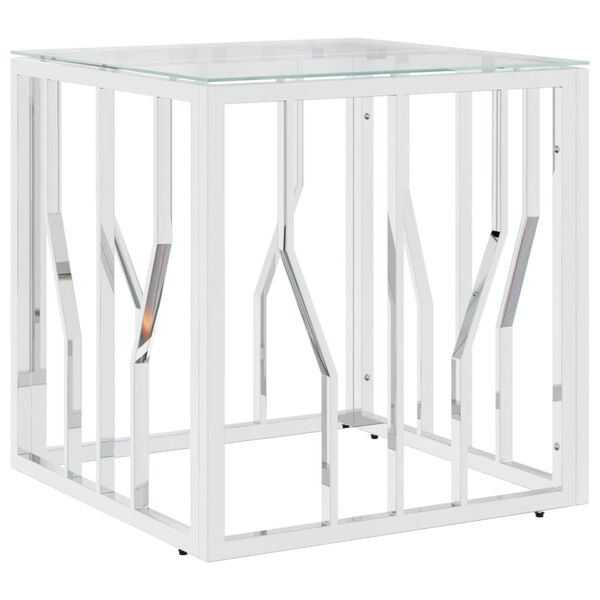 vidaXL ezüstszínű üveg és rozsdamentes acél dohányzóasztal 50x50x50 cm