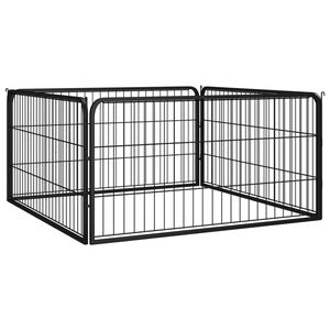 vidaXL 4 paneles fekete porsz&oacute;rt ac&eacute;l kutya j&aacute;r&oacute;ka 100 x 50 cm