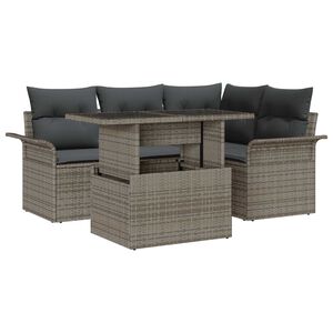 vidaXL Kerti Kanap&eacute; Szett p&aacute;rn&aacute;val t&aacute;rol&oacute;val 5 pcs Sz&uuml;rke Poli rattan