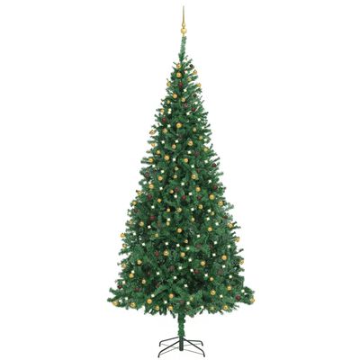 vidaXL zöld megvilágított műkarácsonyfa gömb szettel LED-del 300 cm