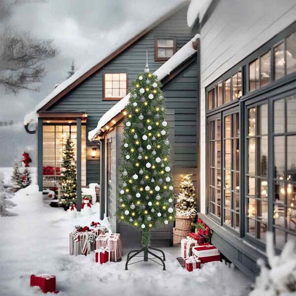 vidaXL Mű kar&aacute;csonyfa 300 LED-del Z&ouml;ld 240 cm PVC, ac&eacute;l &eacute;s műanyag