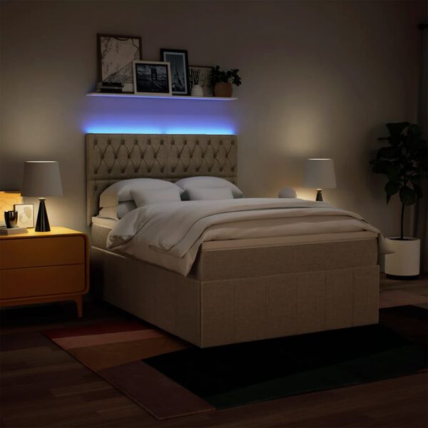 vidaXL kr&eacute;msz&iacute;nű sz&ouml;vet rug&oacute;s &aacute;gy matraccal 160 x 200 cm