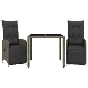 vidaXL 3 r&eacute;szes sz&uuml;rke polyrattan kerti bisztr&oacute;garnit&uacute;ra p&aacute;rn&aacute;kkal