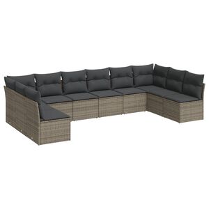 vidaXL 10 r&eacute;szes sz&uuml;rke polyrattan kerti &uuml;lőgarnit&uacute;ra p&aacute;rn&aacute;kkal