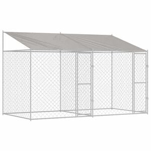 vidaXL Kutya ketrec tetővel Ez&uuml;st 400 x 200 x 256 cm Ac&eacute;l &eacute;s PE