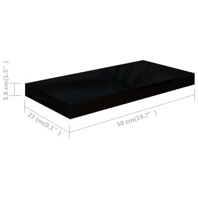 vidaXL magasfényű fekete MDF lebegő fali polc 50 x 23 x 3,8 cm