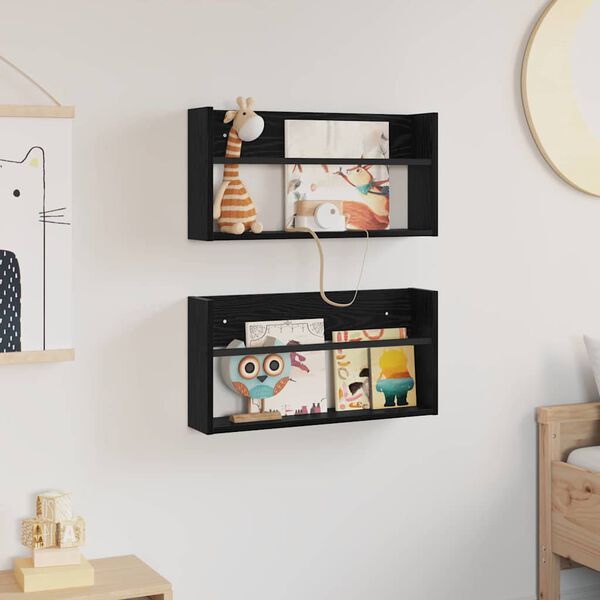 vidaXL Magazin &aacute;llv&aacute;ny 2 pcs Fekete t&ouml;lgy 60 x 12 x 30 cm Faanyag