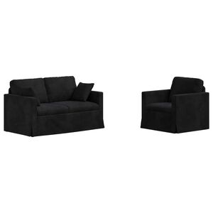 vidaXL Kanap&eacute; Szett 2 db Fekete B&aacute;rsony