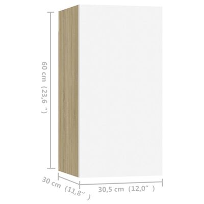 vidaXL 4 db fehér-sonoma színű forgácslap TV-szekrény 30,5x30x60 cm