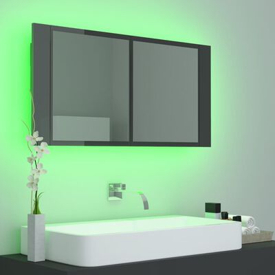 vidaXL magasfényű szürke akril LED-es tükrös fürdőszobaszekrény