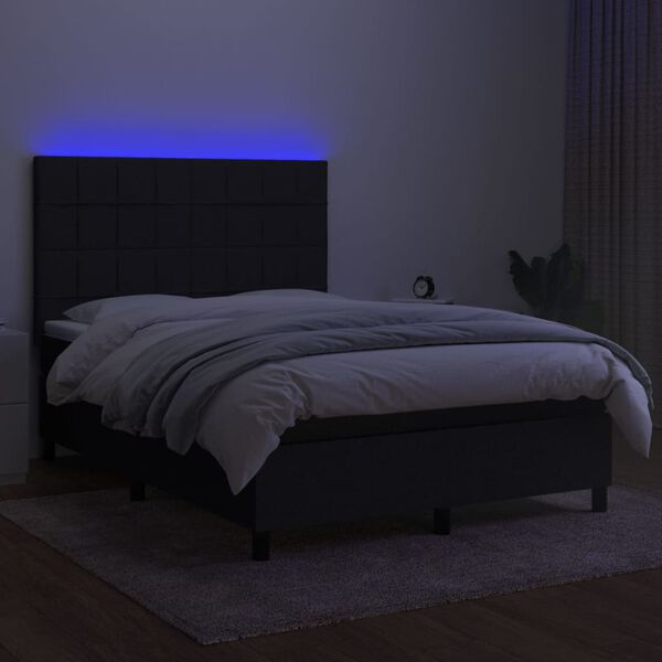 vidaXL fekete sz&ouml;vet rug&oacute;s &eacute;s LED-es &aacute;gy matraccal 140x190 cm