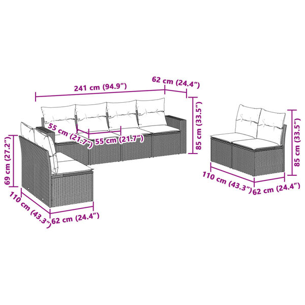 vidaXL 8 r&eacute;szes vil&aacute;gossz&uuml;rke polyrattan kerti &uuml;lőgarnit&uacute;ra p&aacute;rn&aacute;val