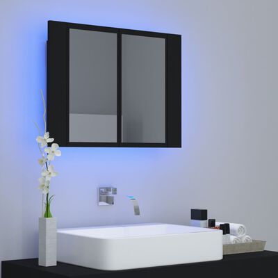vidaXL fekete LED-es tükrös fürdőszobaszekrény 60 x 12 x 45 cm