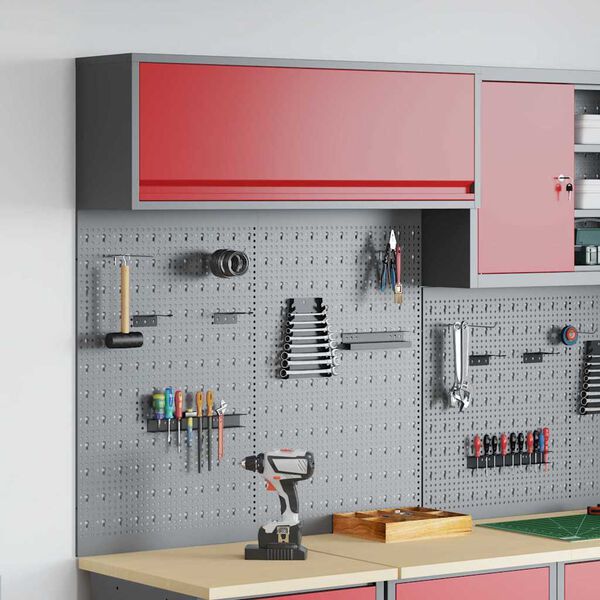 vidaXL Szerszámszekrény és pegboard szett polcokkal 3 pcs Piros