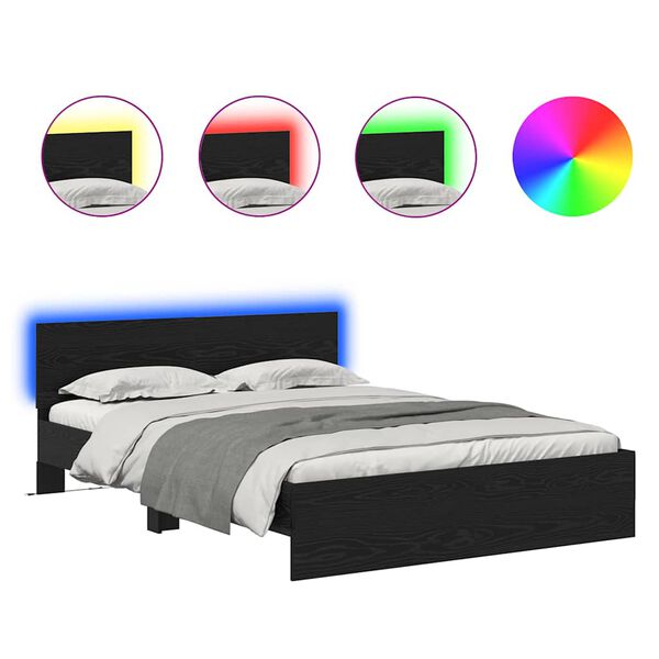 vidaXL &Aacute;gykeret LED -es l&aacute;mp&aacute;kkal Fekete t&ouml;lgy 160 x 200 cm Faanyag