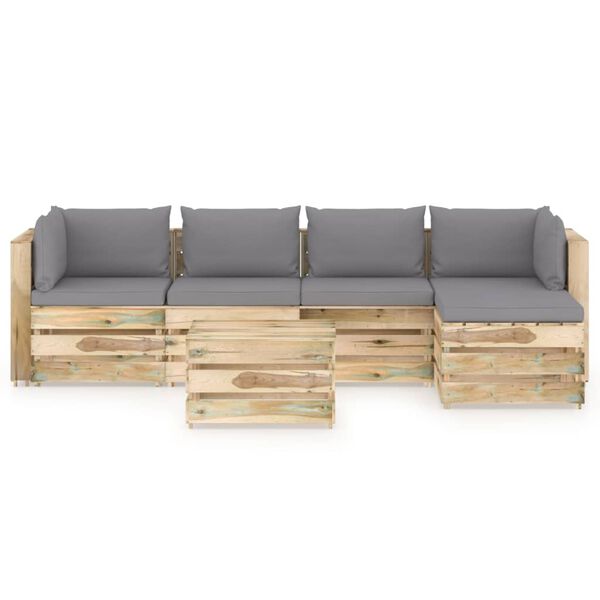 vidaXL 6 r&eacute;szes z&ouml;ld impregn&aacute;lt fa kerti t&aacute;rsalg&oacute; p&aacute;rn&aacute;kkal