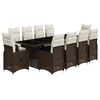 vidaXL 11 r&eacute;szes barna polyrattan kerti bisztr&oacute;garnit&uacute;ra p&aacute;rn&aacute;kkal