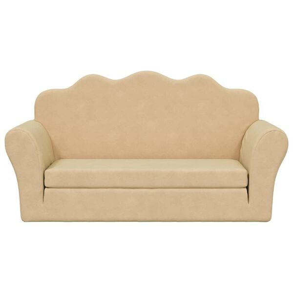 vidaXL 2 szem&eacute;lyes kr&eacute;msz&iacute;nű puha pl&uuml;ss gyerek kanap&eacute;&aacute;gy