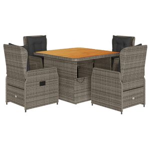 vidaXL 5 r&eacute;szes sz&uuml;rke polyrattan kerti &eacute;tkezőgarnit&uacute;ra p&aacute;rn&aacute;val