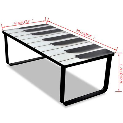 vidaXL dohányzóasztal zongora mintás üveglappal