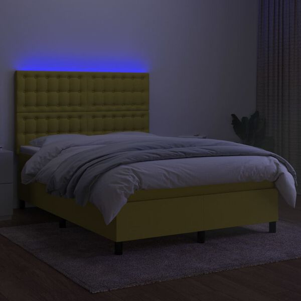 vidaXL z&ouml;ld sz&ouml;vet rug&oacute;s &eacute;s LED-es &aacute;gy matraccal 140x190 cm