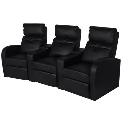 vidaXL 3 személyes fekete dönthető támlájú műbőr fotel