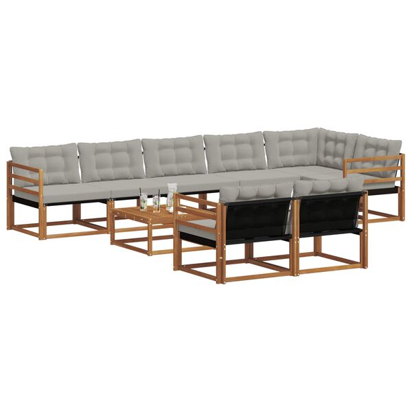 vidaXL K&uuml;lt&eacute;ri kanap&eacute; szett 9 pcs Term&eacute;szetes &eacute;s Vil&aacute;gossz&uuml;rke