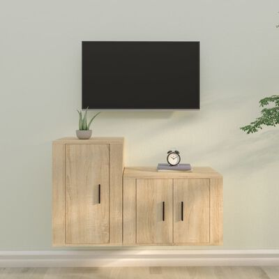 vidaXL 2 részes sonoma-tölgyszínű szerelt fa TV-szekrényszett