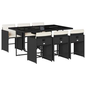 vidaXL 7 r&eacute;szes fekete polyrattan kerti &eacute;tkezőgarnit&uacute;ra p&aacute;rn&aacute;val