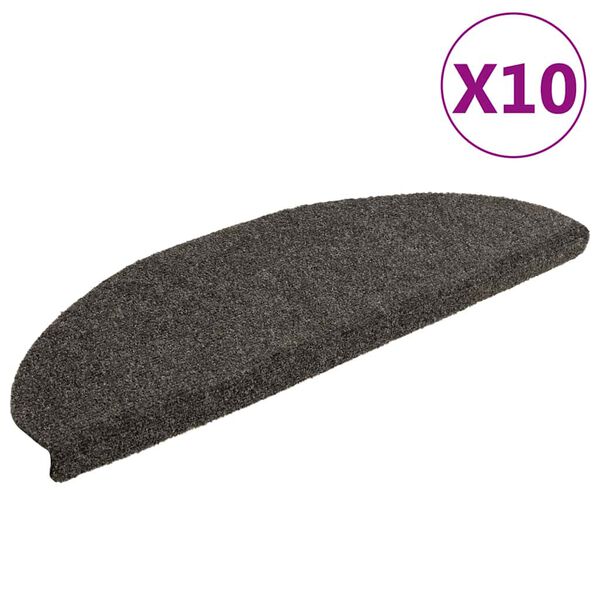 vidaXL 10 db öntapadós lépcsőszőnyeg 65 x 21 x 4 cm antracitszürke félkör alakú nagyméretű