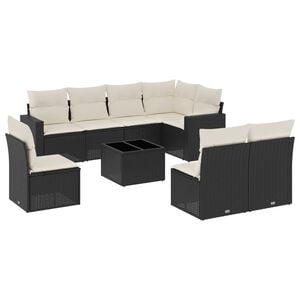 vidaXL 9 r&eacute;szes fekete polyrattan kerti &uuml;lőgarnit&uacute;ra p&aacute;rn&aacute;kkal