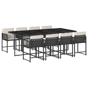 vidaXL 9 r&eacute;szes fekete polyrattan kerti &eacute;tkezőgarnit&uacute;ra p&aacute;rn&aacute;kkal