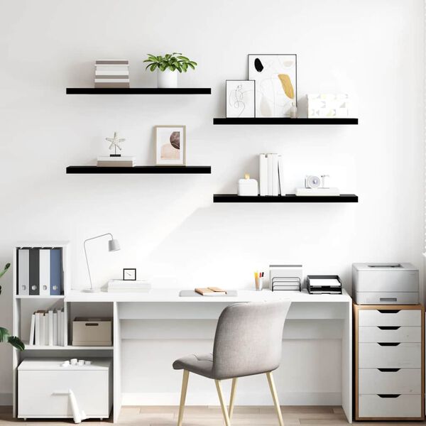 vidaXL 4 db magasf&eacute;nyű fekete MDF fali polc 90 x 23,5 x 3,8 cm