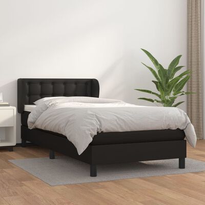 vidaXL fekete műbőr rugós ágy matraccal 100 x 200 cm