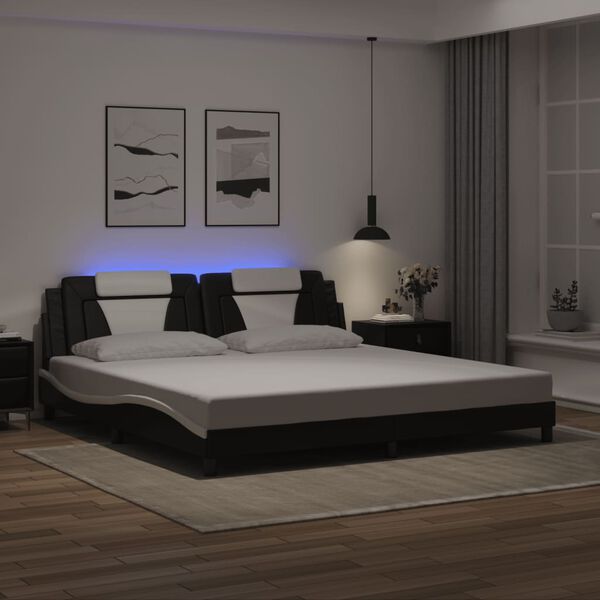 vidaXL fekete &eacute;s feh&eacute;r &aacute;gykeret Viana LED-ekkel matrac n&eacute;lk&uuml;l 200x200 cm