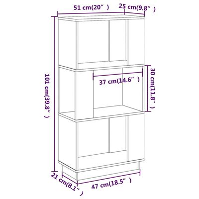 vidaXL mézbarna tömör fenyőfa könyvszekrény/térelválasztó 51x25x101 cm