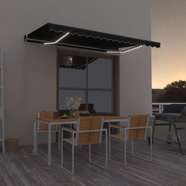 vidaXL antracitsz&uuml;rke k&eacute;zzel kih&uacute;zhat&oacute; LED-es napellenző 400 x 350 cm