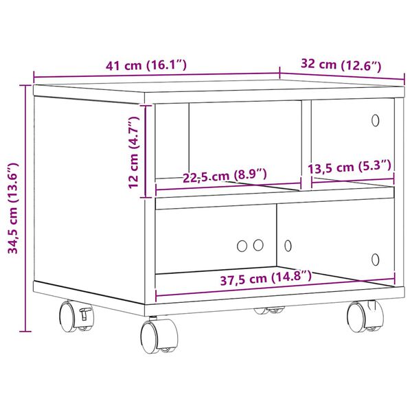 vidaXL Nyomtatóállvány kézműves tölgy 41 x 32 x 33.5 cm Faanyag