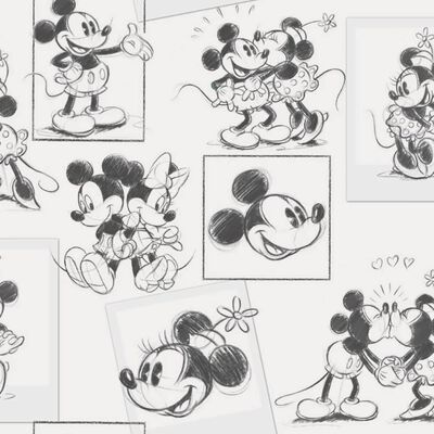 Kids at Home Mickey és Minnie fekete-fehér rajzos tapéta