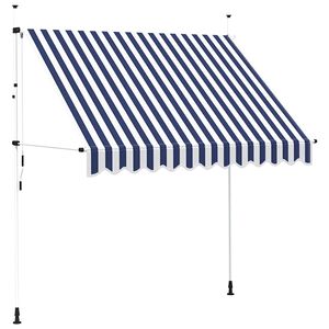 vidaXL k&eacute;zzel feltekerhető napellenző k&eacute;k-feh&eacute;r cs&iacute;kokkal 250 cm