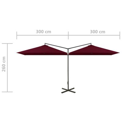 vidaXL bordó dupla napernyő acélrúddal 600 x 300 cm