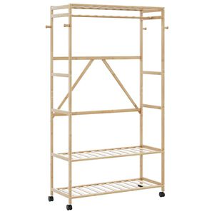 vidaXL bambusz ruha&aacute;llv&aacute;ny polcokkal &eacute;s kerekekkel 110x40x180 cm