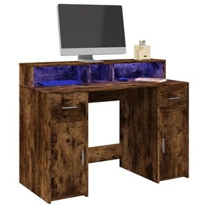 vidaXL f&uuml;st&ouml;s t&ouml;lgy sz&iacute;nű szerelt fa &iacute;r&oacute;asztal LED-ekkel 120x55x91 cm