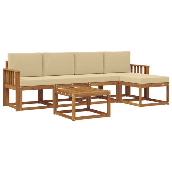 vidaXL K&uuml;lt&eacute;ri kanap&eacute; szett 6 pcs Term&eacute;szetes &eacute;s b&eacute;zs T&ouml;m&ouml;r Ak&aacute;cfa