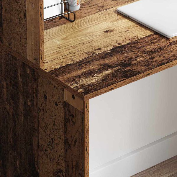 vidaXL Asztal polcokkal tárolóval Öreg fa 102 x 50 x 124 cm Faanyag