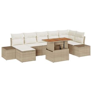 vidaXL Kerti Kanap&eacute; Szett 8 pcs Beige &eacute;s kr&eacute;m Műrattan &eacute;s t&ouml;m&ouml;r ak&aacute;cfa