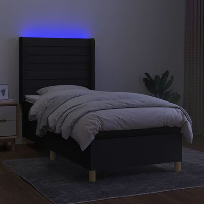 vidaXL fekete szövet rugós és LED-es ágy matraccal 80 x 200 cm