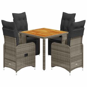 vidaXL 5 r&eacute;szes sz&uuml;rke polyrattan kerti bisztr&oacute;garnit&uacute;ra p&aacute;rn&aacute;kkal