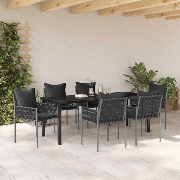 vidaXL Kert &eacute;tkező szett 7 pcs Fekete &eacute;s Sz&uuml;rke PE Rattan