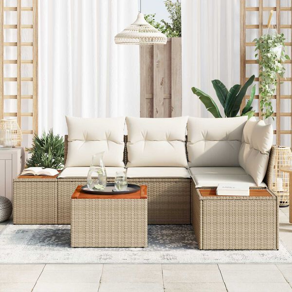 vidaXL Kerti Kanap&eacute; Szett p&aacute;rn&aacute;val 4 pcs Beige &eacute;s kr&eacute;m Polyrattan